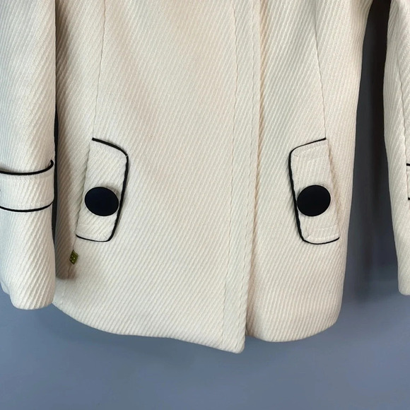 SOIA & KYO Ribbed Wool Blend Coat Cream with Black Contrast Buttons and Piping S - Picture 6 of 15